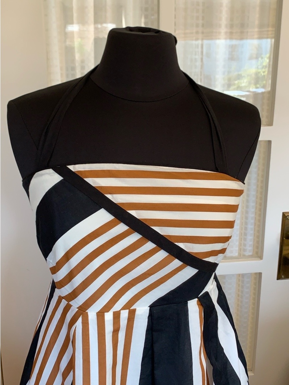 Moulinette Soeurs Strapless Striped Dress in Black, White & Brown - Picture 2 of 8